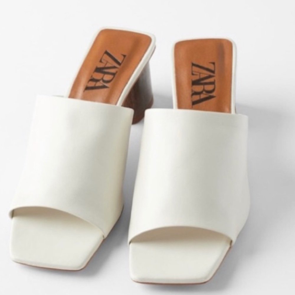 BNWT Zara Square Toe Leather Mules with Heel